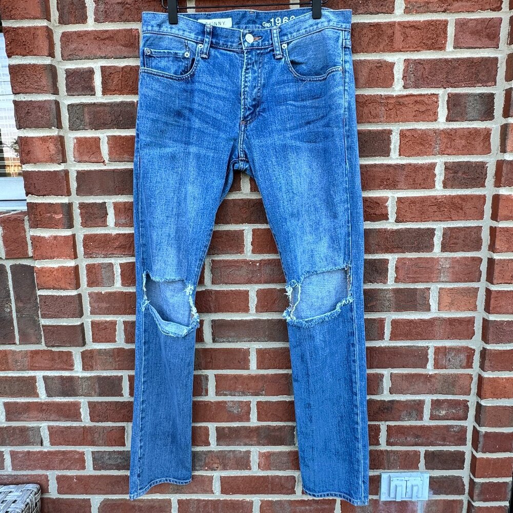 Gap 1969 Jeans Mens 31x32 Skinny Pool Shark Wash Distressed